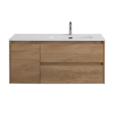 Тумба с раковиной подвесная с двумя ящиками и одной дверцей BelBagno KRAFT 100 Rovere Nebrasca Nature правая, раковина белая