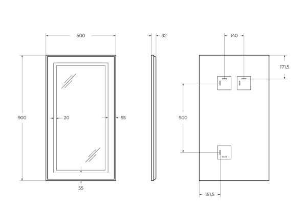 Зеркало BelBagno SPC-KRAFT-500-900-SENS-NERO