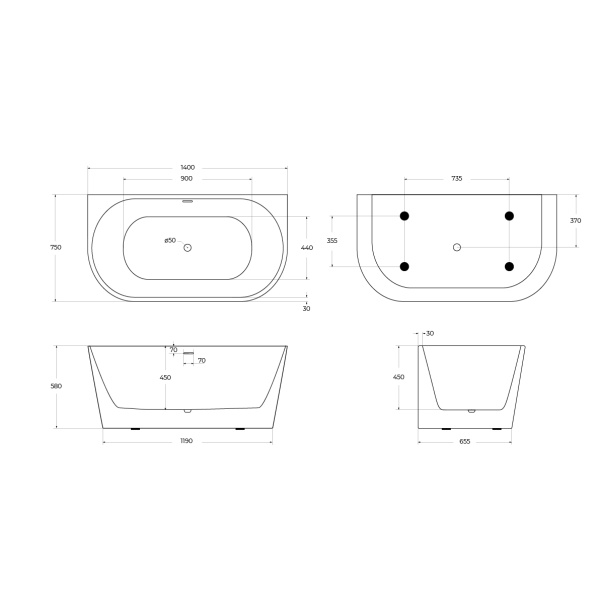 Акриловая ванна BelBagno BB710-1400-750