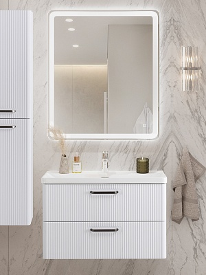 Тумба с раковиной подвесная BelBagno DUE 80 Белый металлик, ручки - Матовый тёмный никель