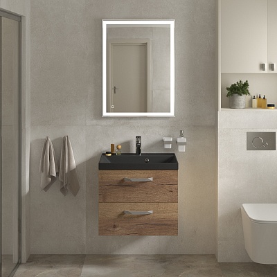 Тумба с раковиной подвесная BelBagno AURORA 70 Rovere Tabacco, раковина чёрная