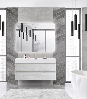 Тумба с раковиной подвесная CEZARES MOLVENO 46 120 Legno Bianco, раковина белая