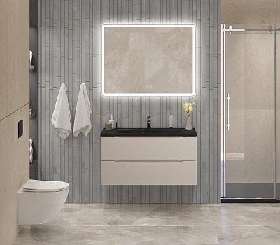 Тумба с раковиной подвесная BelBagno MARINO 100 Crema Opaco, раковина чёрная BB1000/445-LV-ART-PR-NERO
