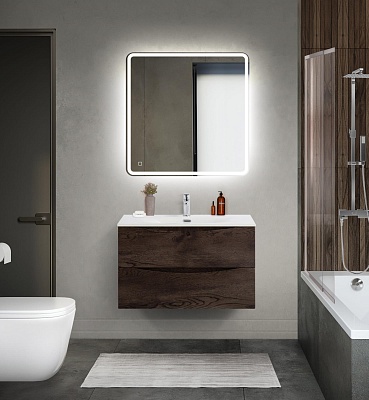 Тумба с раковиной подвесная BelBagno MARINO-CER-MINI 80 Rovere Nature Grigio, раковина белая