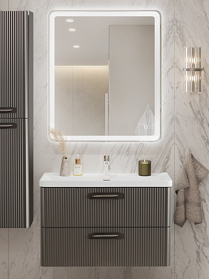 Тумба с раковиной подвесная BelBagno DUE 80 Оружейная сталь, ручки - Сатиновый никель