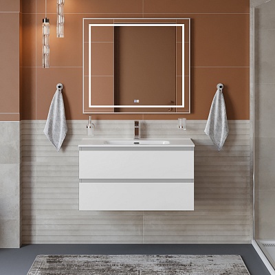 Тумба с раковиной подвесная BelBagno СТРУКТУРА (KRAFT) 90 Белый матовый, раковина BB900ETL