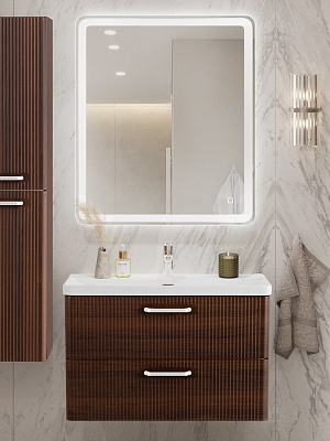 Тумба с раковиной подвесная BelBagno DUE 80 Noce, ручки белые
