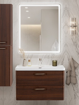 Тумба с раковиной подвесная BelBagno DUE 80 Noce, ручки - Сатиновый никель