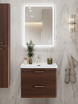 Тумба с раковиной подвесная BelBagno DUE 60 Noce, ручки - Сатиновый никель