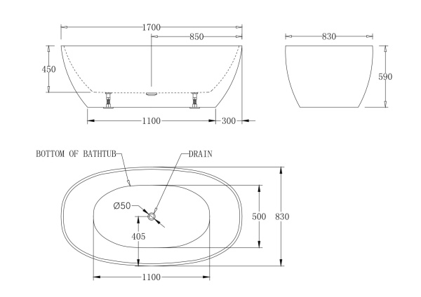 Акриловая ванна BelBagno BB81-1700-W0