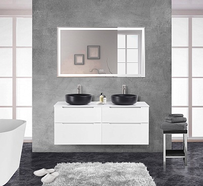Тумба со столешницей и накладными раковинами подвесная BelBagno ETNA-H60 140 Bianco Lucido