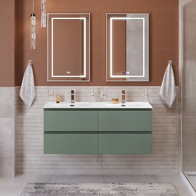 Тумба с четырьмя ящиками и раковиной на две чаши подвесная BelBagno KRAFT 120 Еловый Матовый, раковина BB-8099-120-2