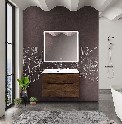 Тумба с раковиной подвесная BelBagno MARINO-H60 80 Rovere Moro, раковина белая
