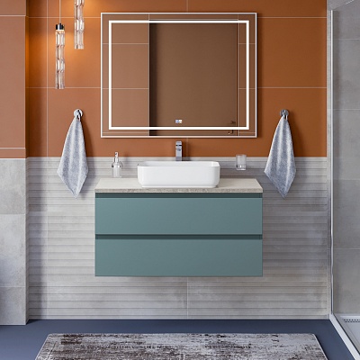 Тумба со столешницей подвесная BelBagno KRAFT 100 Голубой Матовый, столешница KEP-100-MGL