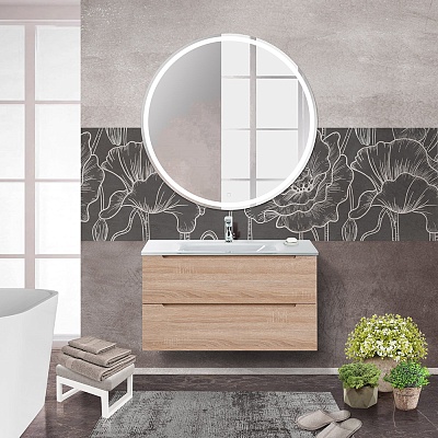 Тумба со стеклянной раковиной подвесная BelBagno ETNA 90 Rovere Bianco, раковина белая