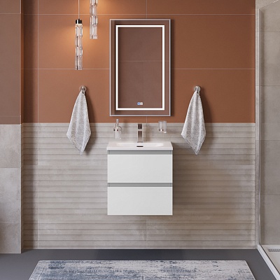 Тумба с раковиной подвесная BelBagno СТРУКТУРА (KRAFT 39) 50 Белый матовый, раковина белая BB-8099-3-50