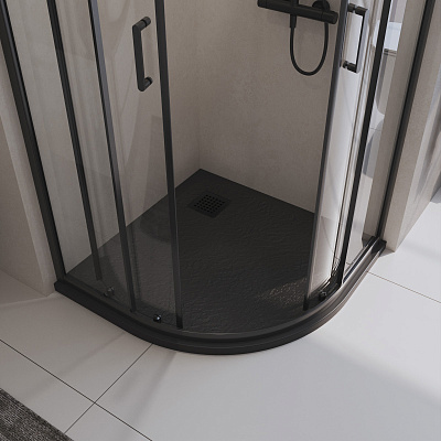Душевой поддон из искусственного мрамора в комплекте с сифоном BelBagno UNO TRAY-MR-UNO-R-90-550-35-NERO-NO