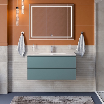 Тумба с раковиной подвесная BelBagno KRAFT 100 Голубой Матовый, раковина BB-8099-100