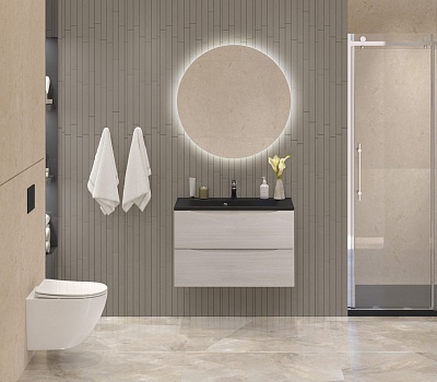 Тумба с раковиной подвесная BelBagno MARINO 80 Rovere Grigio, раковина чёрная BB800/450-LV-ART-PR-NERO