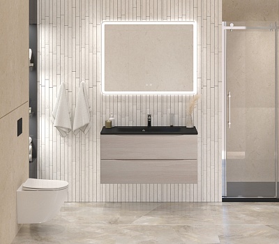 Тумба с раковиной подвесная BelBagno MARINO 100 Rovere Grigio, раковина чёрная BB1000/445-LV-ART-PR-NERO