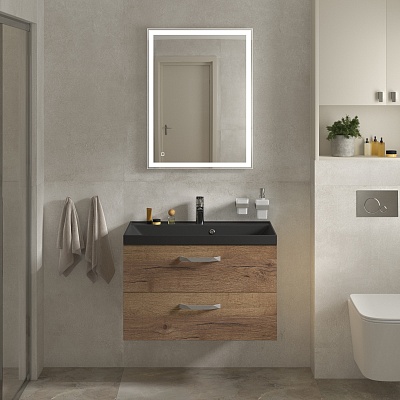 Тумба с раковиной подвесная BelBagno AURORA 80 Rovere Tabacco, раковина чёрная