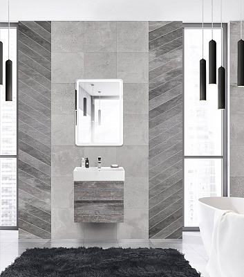 Тумба с раковиной подвесная CEZARES MOLVENO 46 60 Legno Grigio, раковина белая