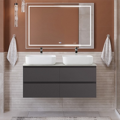 Тумба с четырьмя ящиками и столешницей подвесная BelBagno KRAFT 120 Темно-Серый Матовый, столешница KEP-120-2-CEM
