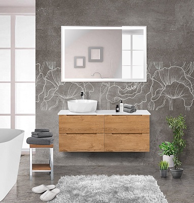 Тумбы со столешницей подвесная BelBagno ETNA 120 Rovere Nature, раковина слева