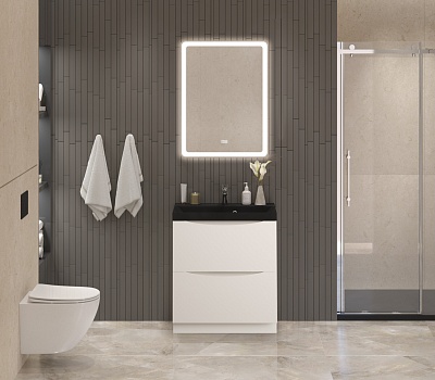 Тумба с раковиной напольная BelBagno MARINO 70 Bianco Lucido, раковина чёрная BB700/450-LV-ART-AST-NERO