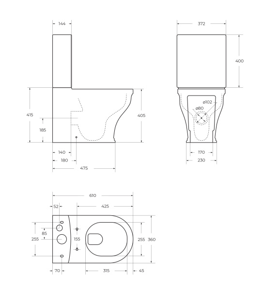 Унитаз-компакт безободковый CEZARES GIUBILEO CZR-165-CPR с сиденьем CZR-870-SC
