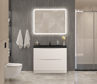 Тумба с раковиной напольная BelBagno MARINO 100 Bianco Lucido, раковина чёрная BB1000/445-LV-ART-PR-NERO