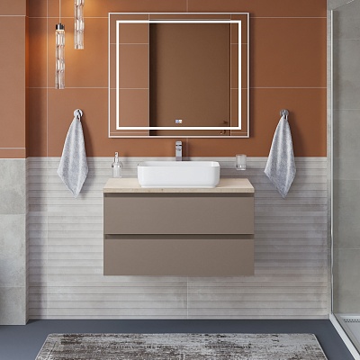 Тумба со столешницей подвесная BelBagno KRAFT 80 Бежевый матовый, столешница KEP-80-MCO
