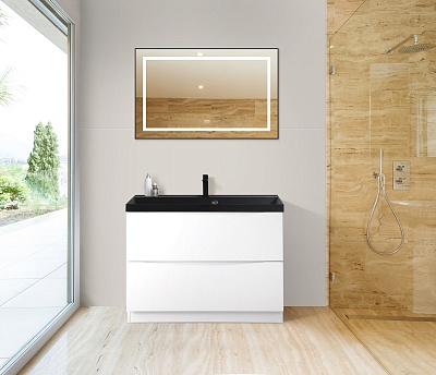 Тумба с раковиной напольная BelBagno MARINO 80 Bianco Lucido, раковина чёрная