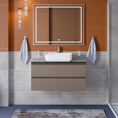 Тумба со столешницей подвесная BelBagno KRAFT 100 Бежевый матовый, столешница KEP-100-MNO