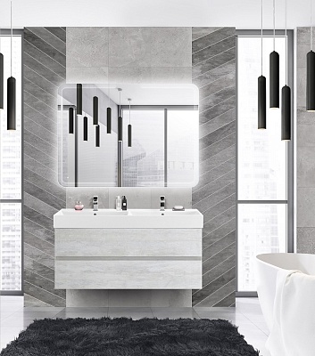 Тумба с раковиной подвесная на две чаши CEZARES MOLVENO 46 120 Legno Bianco, раковина белая