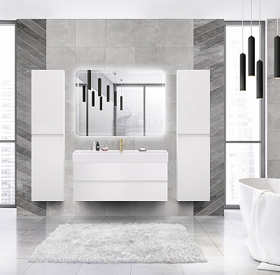 Тумба с раковиной подвесная CEZARES MOLVENO 46 120 Bianco Ghiaccio, раковина белая