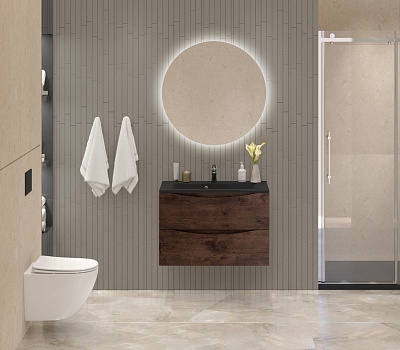 Тумба с раковиной подвесная BelBagno MARINO 80 Rovere Moro, раковина чёрная BB800/450-LV-ART-PR-NERO