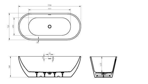 Акриловая ванна BelBagno UNO BB701-1750-750-K