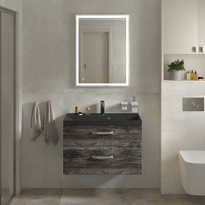 Тумба с раковиной подвесная BelBagno AURORA 80 Pino Pasadena, раковина чёрная
