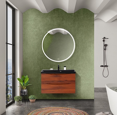 Тумба с раковиной подвесная BelBagno MARINO 80 Rovere Cillegio, раковина чёрная