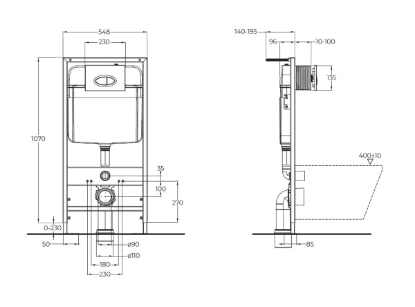 Комплект 2 в 1 Система инсталляции для унитазов BelBagno BB026 с кнопкой смыва BB081CR