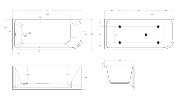 Акриловая ванна BelBagno BB712-1700-730-L