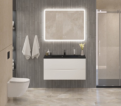 Тумба с раковиной подвесная BelBagno MARINO 100 Bianco Opaco, раковина чёрная BB1000/445-LV-ART-PR-NERO