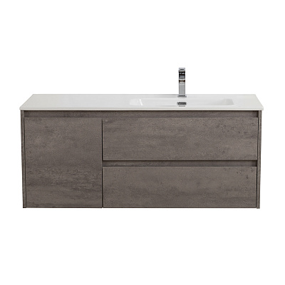 Тумба с раковиной подвесная с двумя ящиками и одной дверцей BelBagno KRAFT 100 Cemento Grigio правая, раковина белая