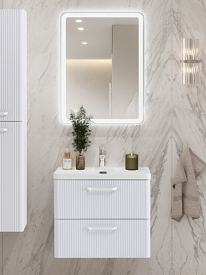 Тумба с раковиной подвесная BelBagno DUE 60 Bianco Lucido, ручки белые