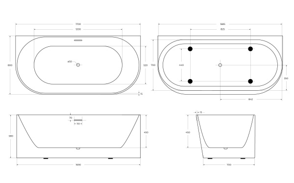 Акриловая ванна BelBagno BB412-1700-800