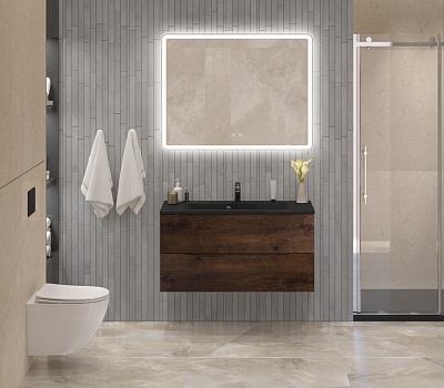 Тумба с раковиной подвесная BelBagno MARINO 100 Rovere Moro, раковина чёрная BB1000/445-LV-ART-PR-NERO
