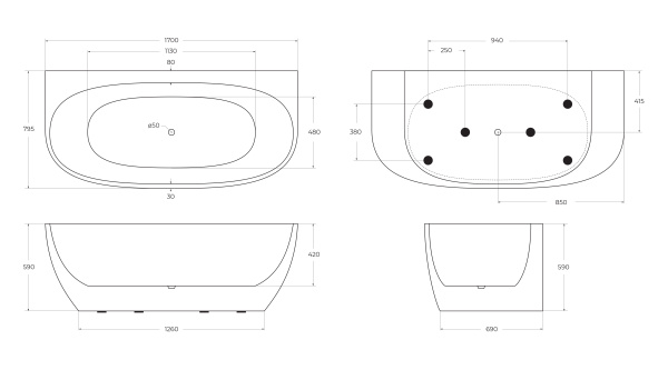 Акриловая ванна BelBagno BB83-1700-W0