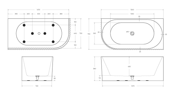 Акриловая ванна BelBagno BB714-1500-750-R