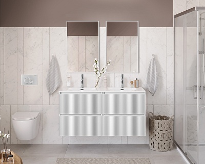 Тумба с раковиной подвесная с четырьмя ящиками BelBagno UNO 120 Bianco Opaco, раковина BB-8099-120-2